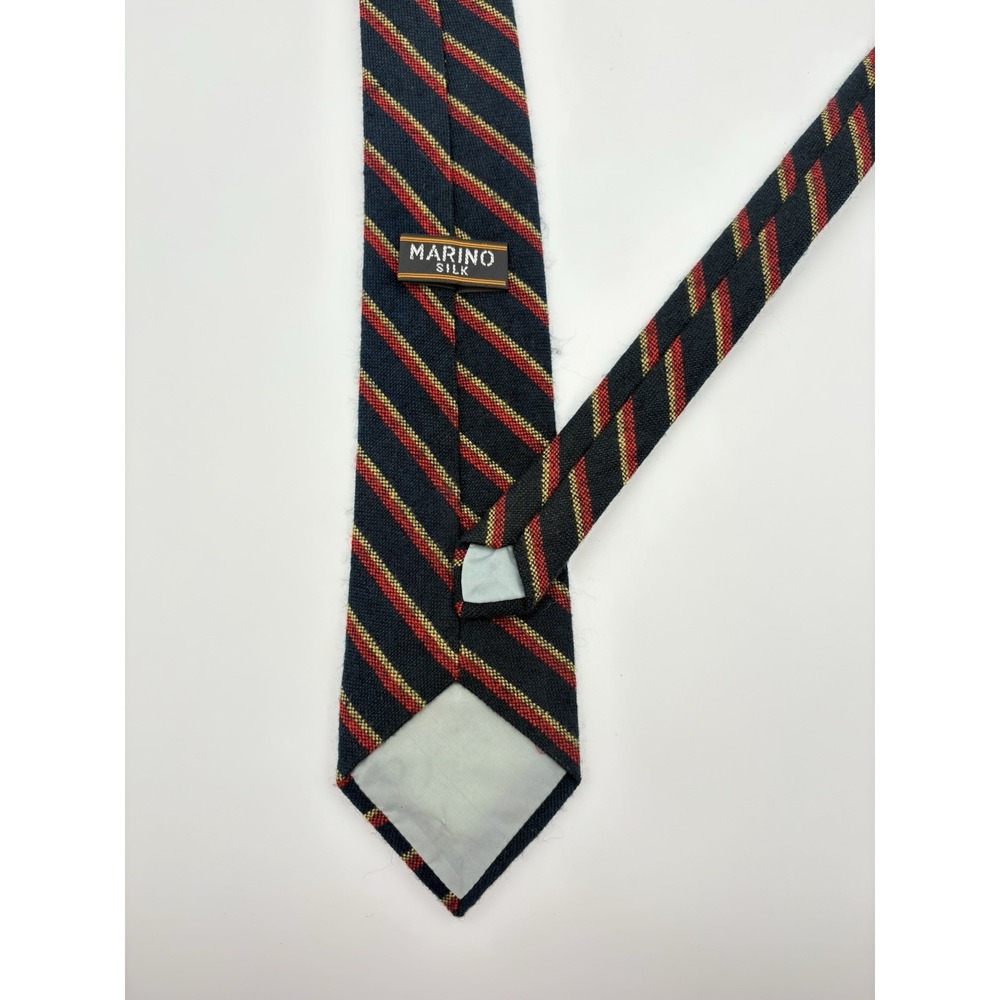 Marino Silk Classic Necktie Navy Red & Yellow Striped Design Necktie - Picture 5 of 8